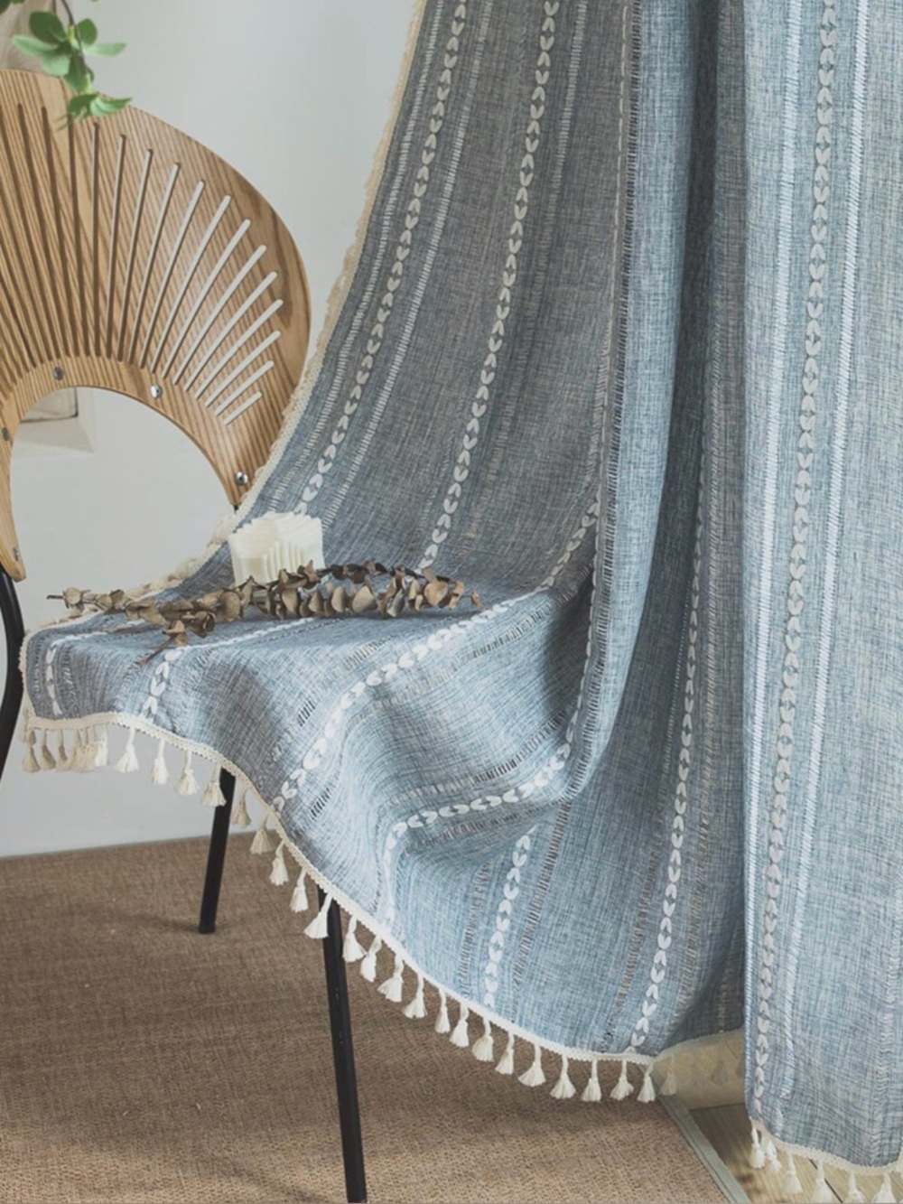 Denim Blue Boho Curtains 84 Inches Long For Bedroom&Living Room,Bohemian Light F